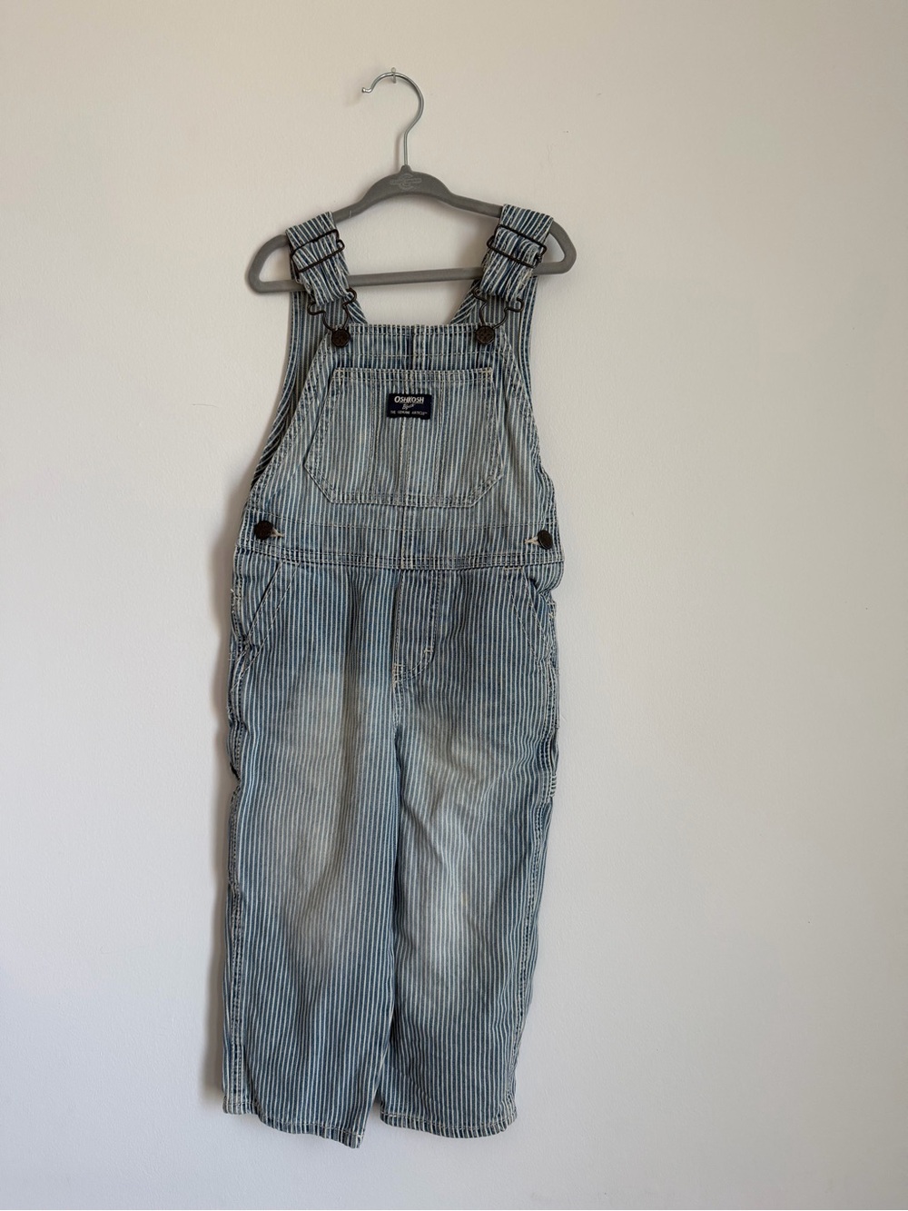 OshKosh B'gosh Boys' Blue Striped Denim Overalls Railroad